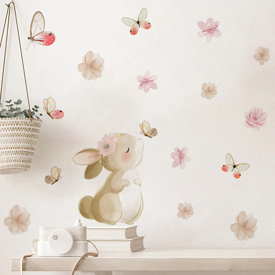 Baby Nursery Package - Cartoon Rabbit Flowers Butterfly Wall Sticker