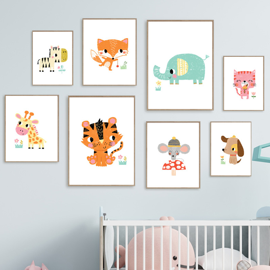 Baby Nursery Zoo Animals - 1pc frameless Canvas Painting Cartoon Baby