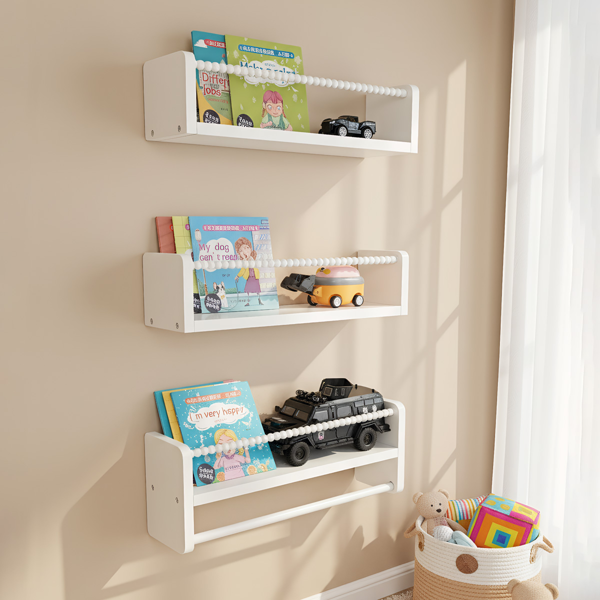 Baby Nursery Floating Shelves - Wood Nursery Book Shelves, 15.7 Inch
