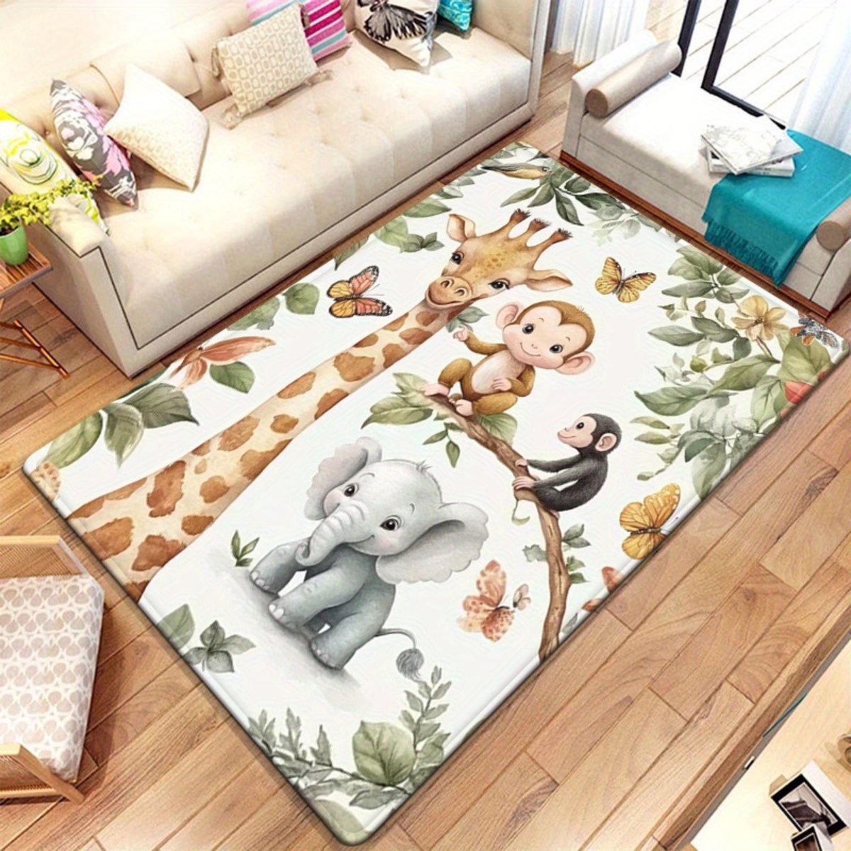 Watercolor Animal Jungle Print - đánh giá và giá Baby Nursery Jungle Rug