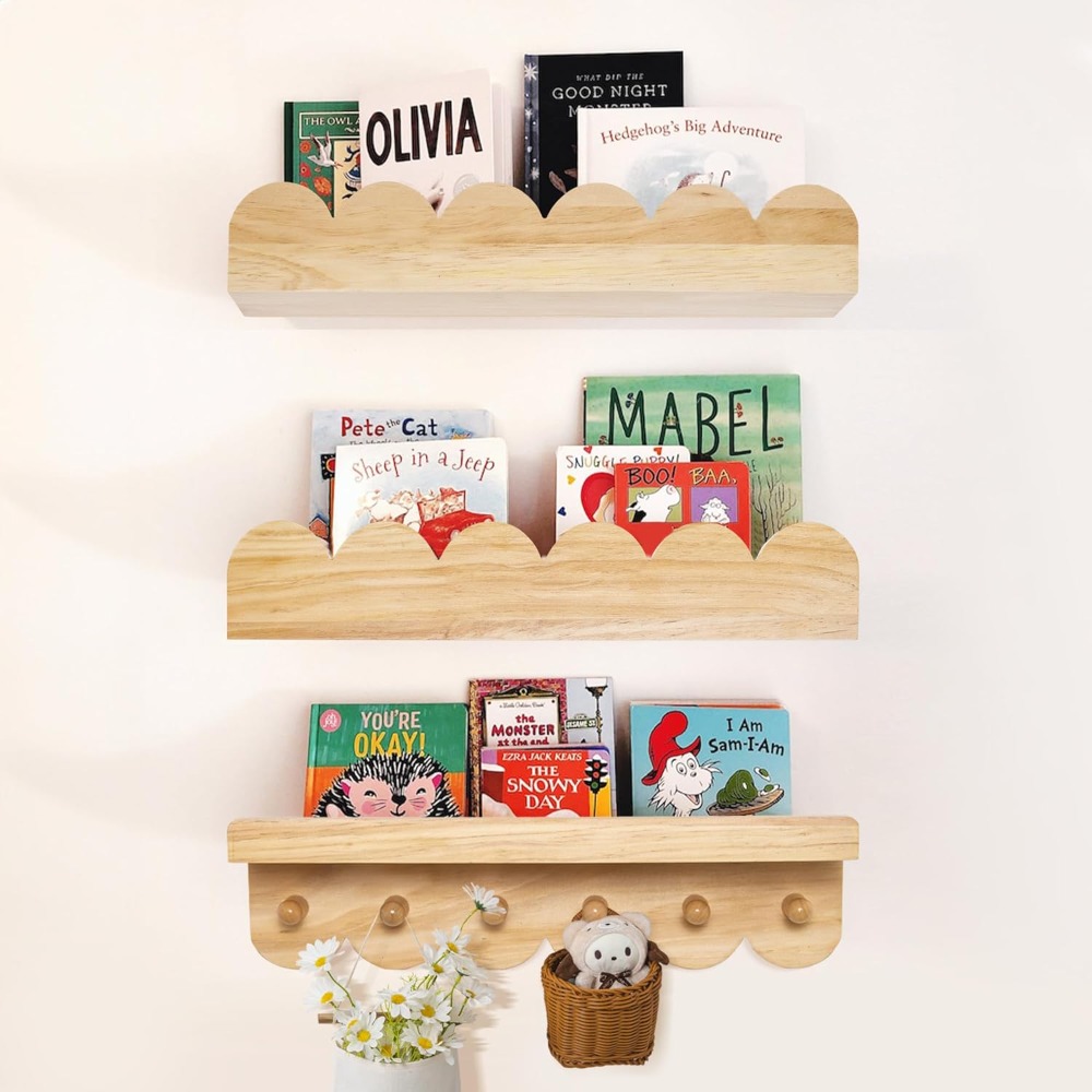 Nursery Book Shelves 3PCS Wood - đánh giá và giá Baby Nursery Floating Shelves