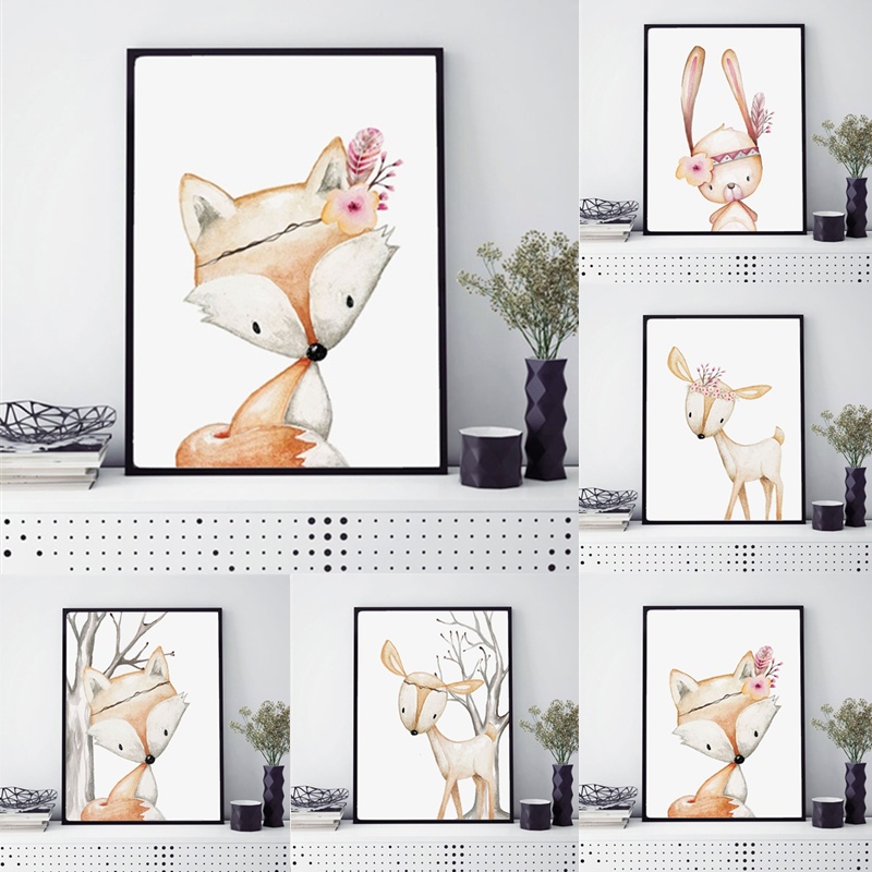 Cartoon Rabbit Poster Fox Deer - đánh giá và giá Baby Nursery Mirror
