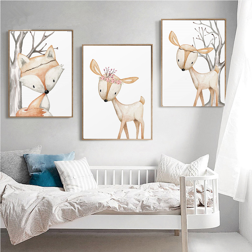 Cartoon Rabbit Poster Fox Deer - đánh giá và giá Baby Nursery Mirror