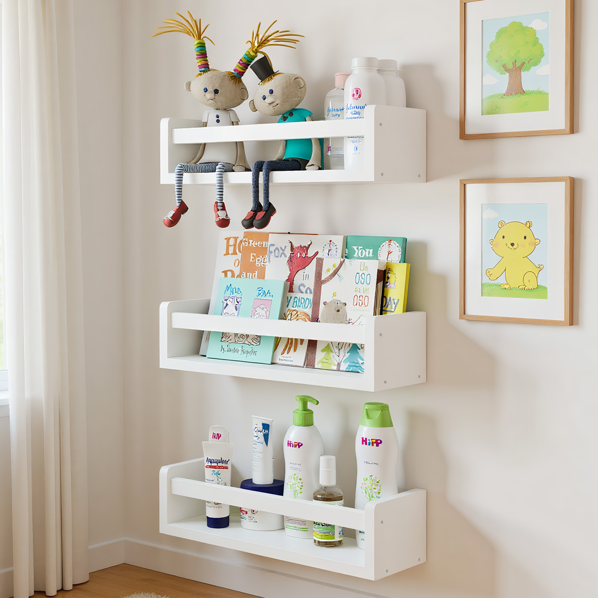 Set of 3 Nursery Book Shelves  - đánh giá và giá Baby Nursery Floating Shelves