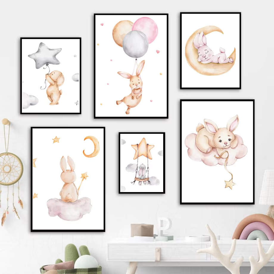 Cute Watercolor Rabbit Moon St - đánh giá và giá Baby Nursery Mirror