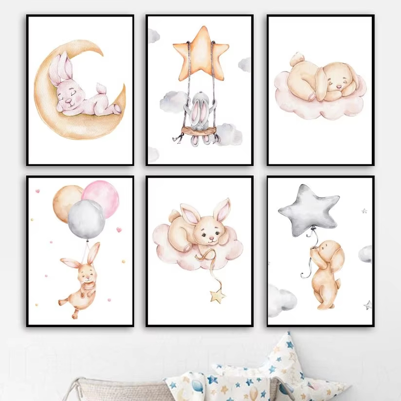 Cute Watercolor Rabbit Moon St - đánh giá và giá Baby Nursery Mirror