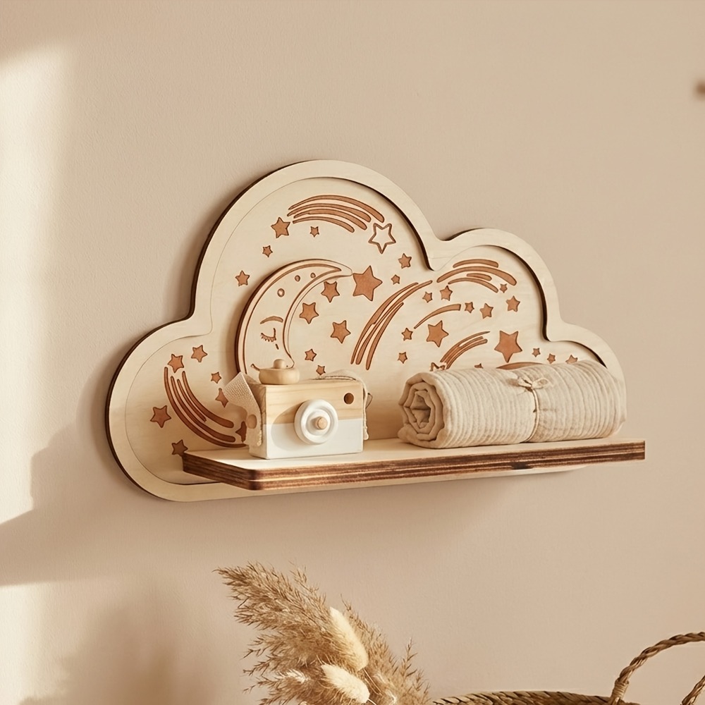 Wooden Cloud Wall Shelf Star M - đánh giá và giá Baby Nursery Floating Shelves