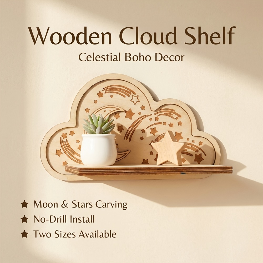 Wooden Cloud Wall Shelf Star M - đánh giá và giá Baby Nursery Floating Shelves