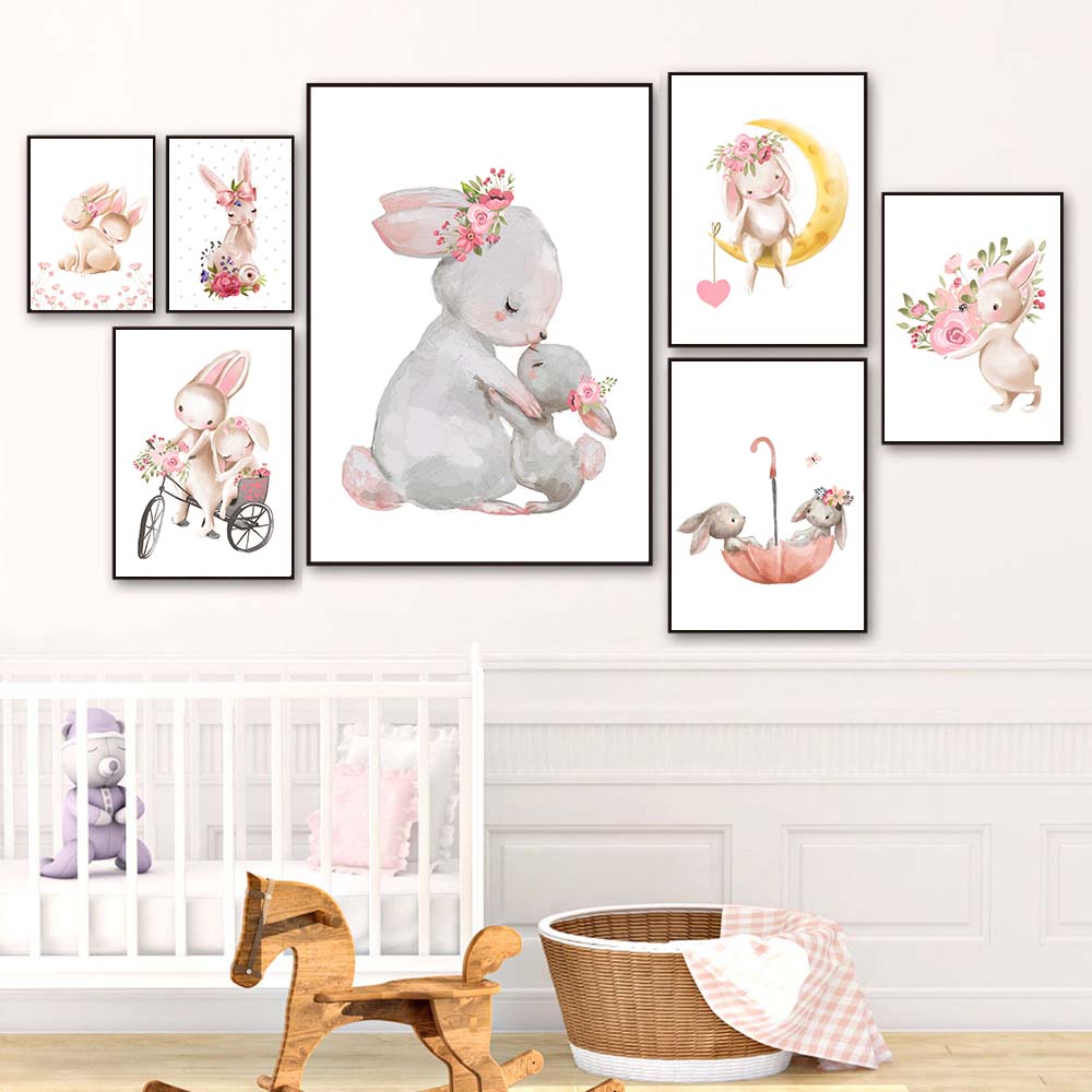 Rabbit animal print, pink flow - đánh giá và giá Baby Nursery Mirror