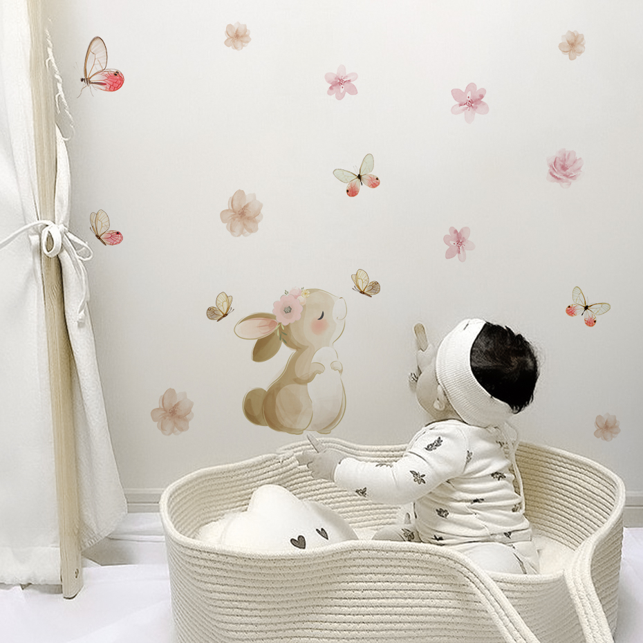 Cartoon Rabbit Flowers Butterf - đánh giá và giá Baby Nursery Package