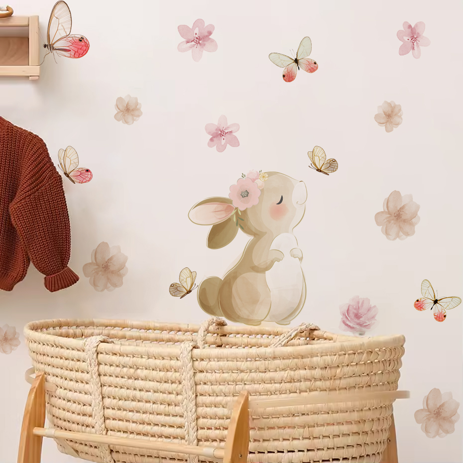 Cartoon Rabbit Flowers Butterf - đánh giá và giá Baby Nursery Package