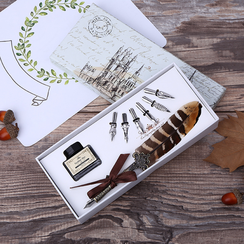 Retro Feather Dip Pen Writing  - đánh giá và giá Footprint Ink Kit