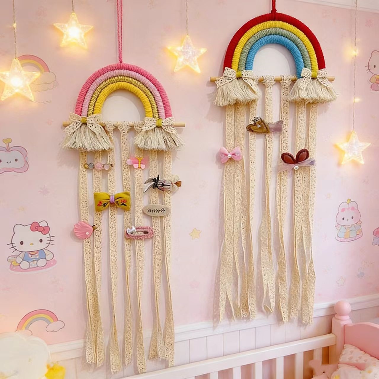 Rainbow Macrame Hair Bows Hold - đánh giá và giá Baby Nursery Hanging Decor