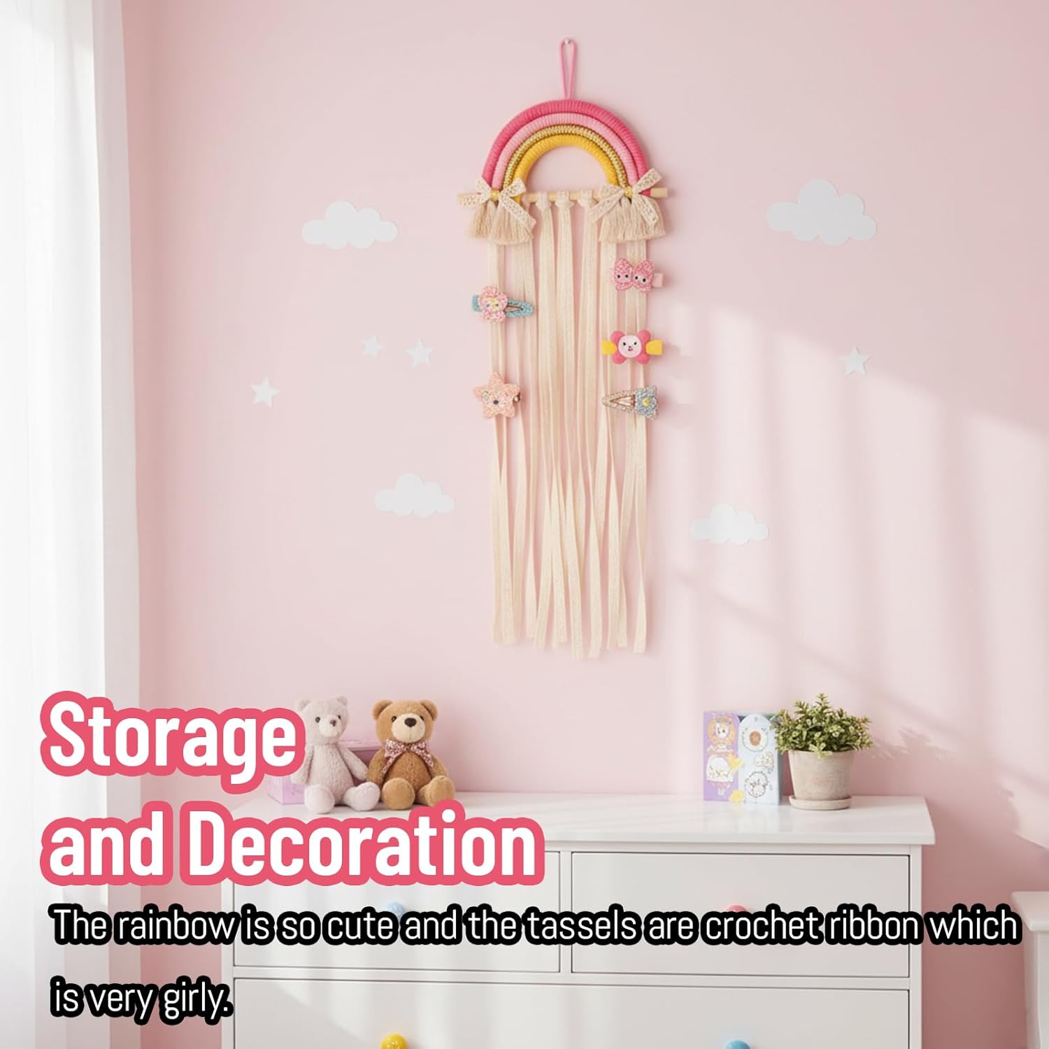 Rainbow Macrame Hair Bows Hold - đánh giá và giá Baby Nursery Hanging Decor