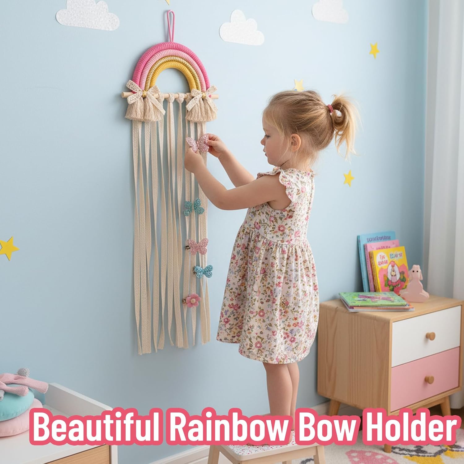 Rainbow Macrame Hair Bows Hold - đánh giá và giá Baby Nursery Hanging Decor