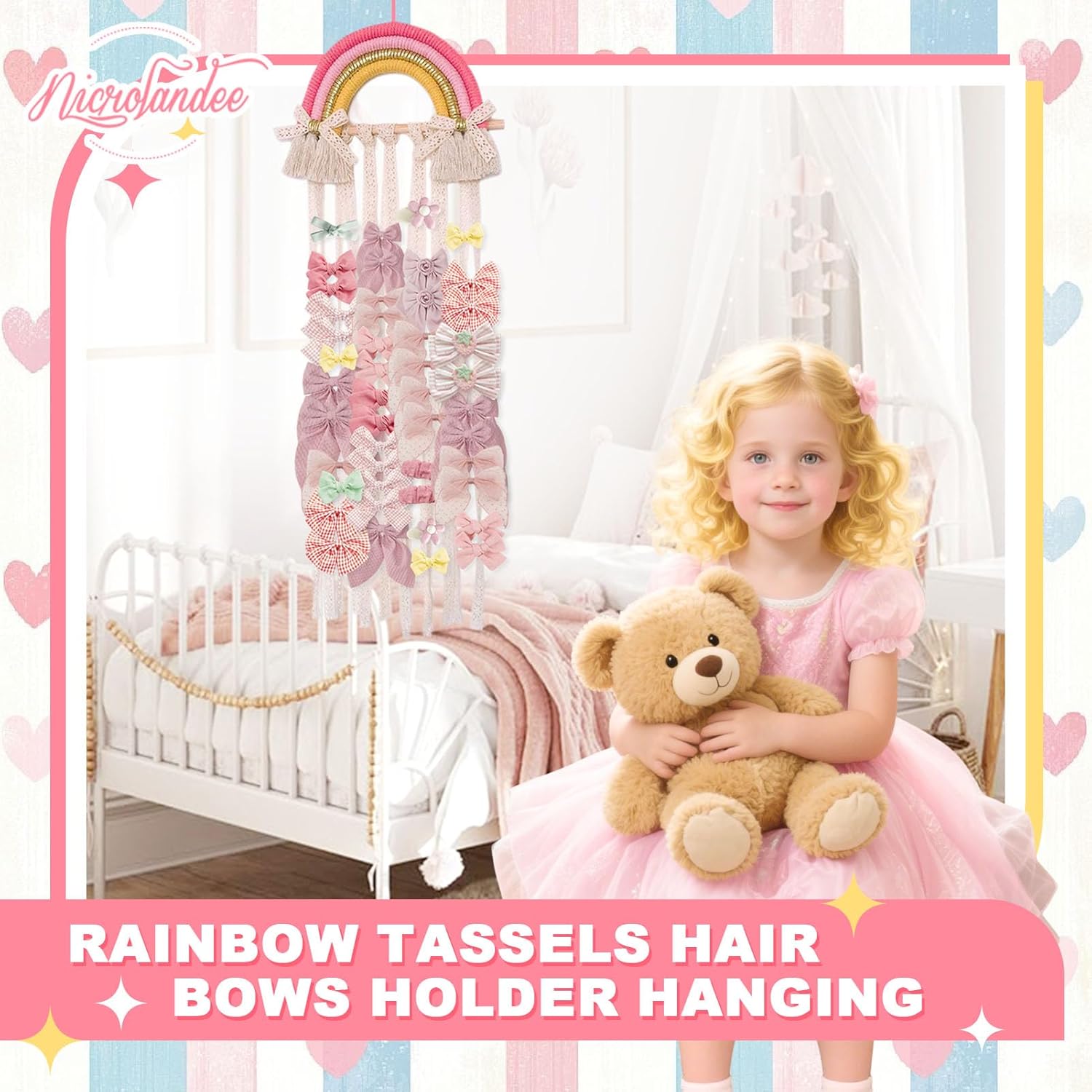 Rainbow Macrame Hair Bows Hold - đánh giá và giá Baby Nursery Hanging Decor