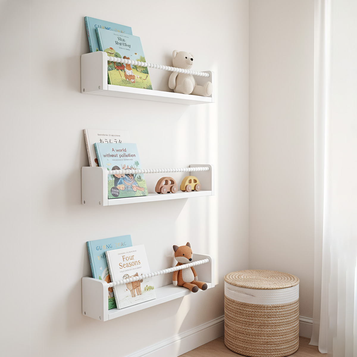 Wood Nursery Book Shelves, 15. - đánh giá và giá Baby Nursery Floating Shelves